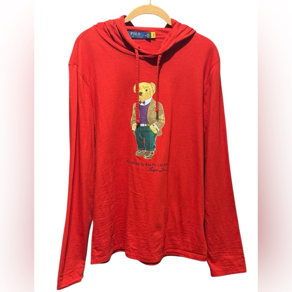 POLO RALPH LAUREN Polo Bear Hooded Tee M Holiday Red $95 Retail NWOT - Picture 2 of 11